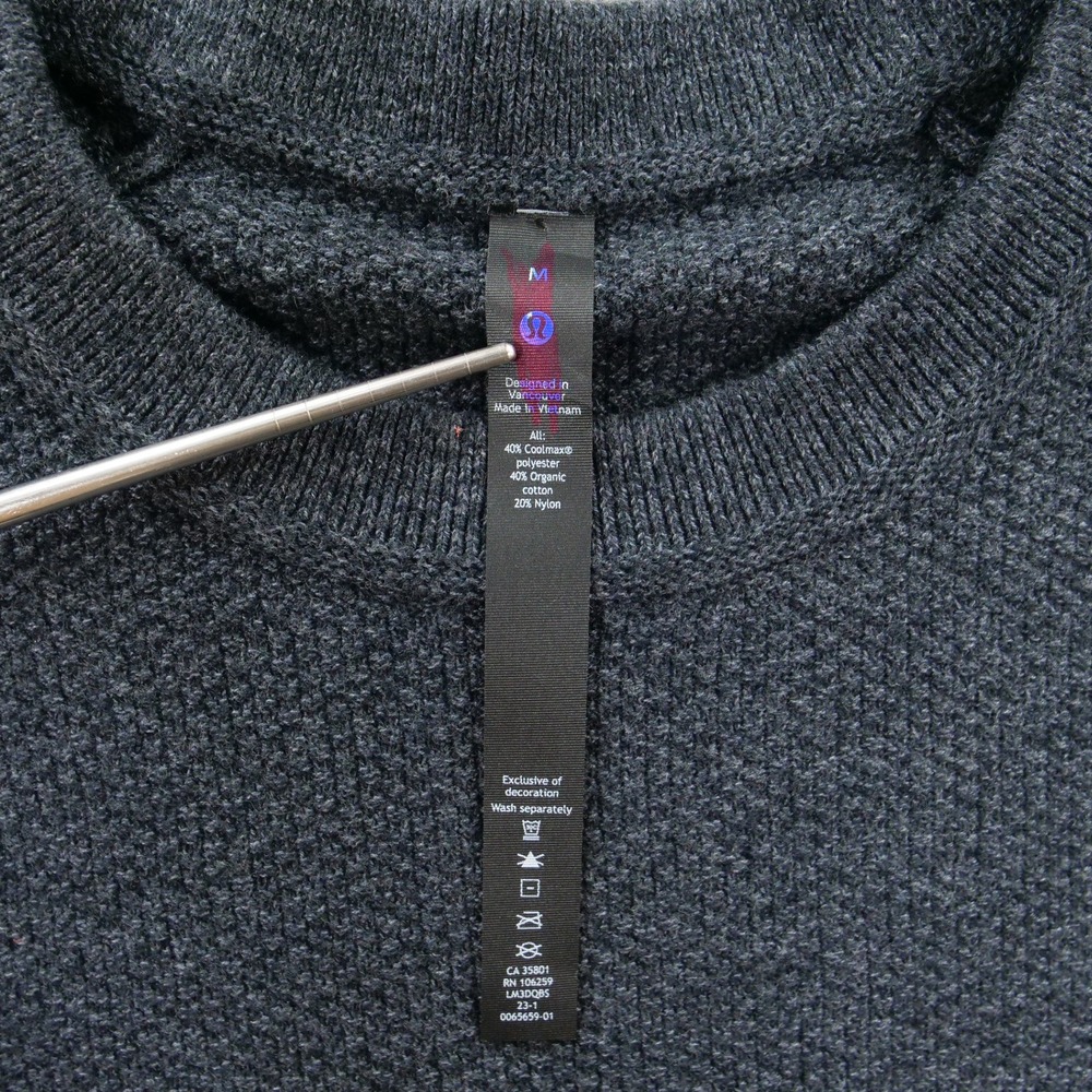 Lululemon Textured Knit Crewneck Sweater Mens Medium Heathered Black LM3DQBS - Picture 7 of 13